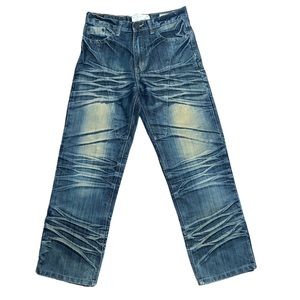 F Boy’s Distressed and Crinkled Casual Solid Bootcut Blue Denim Jeans